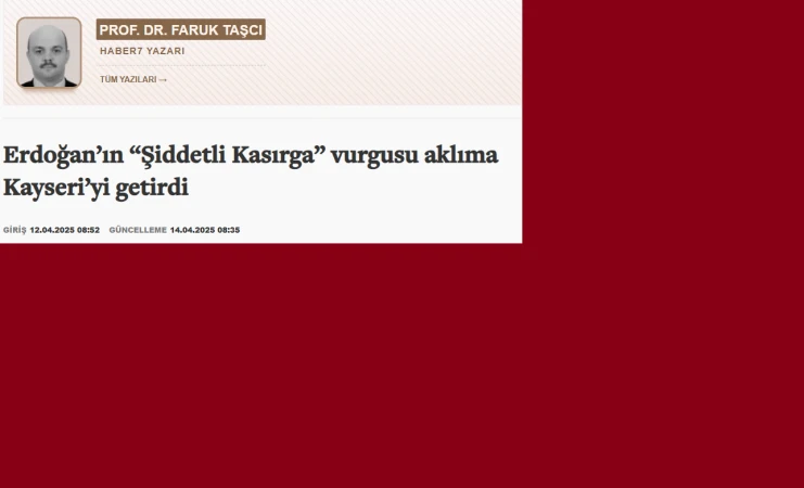 Erdoğan’ın ‘Şiddetli Kasırga’ Vurgusu Aklıma Kayseri’yi Getirdi” – Prof. Dr. Faruk Taşcı’dan TYB Kayseri’ye ve Şehre Övgü slide image